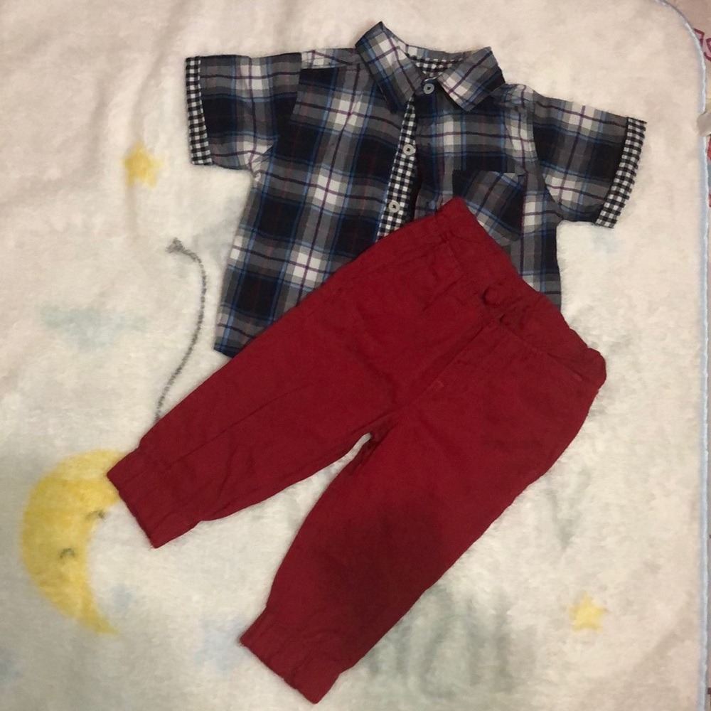 Ben Sherman Red & Plaid set for boys  (12 months)